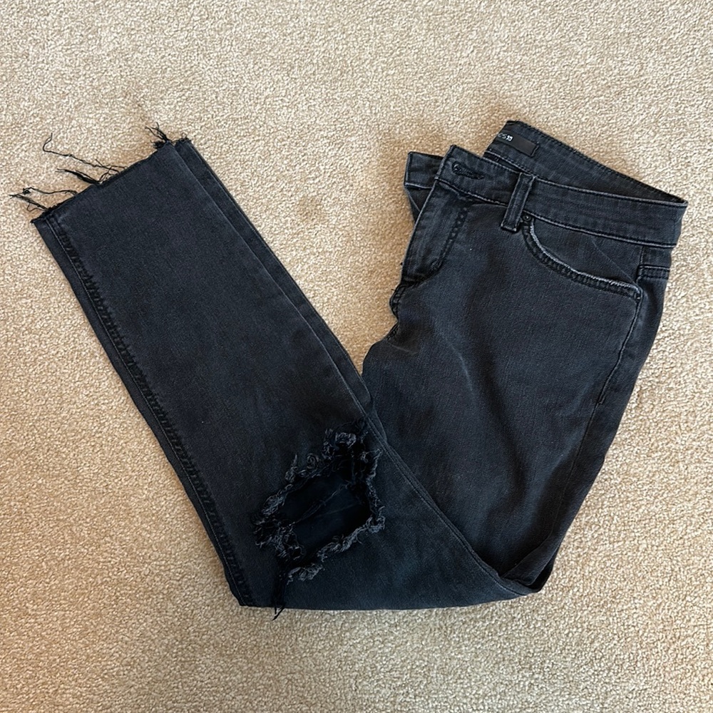 Joe's Jeans "The Skinny" (Size 28 - Black Distressed Raw Hem)